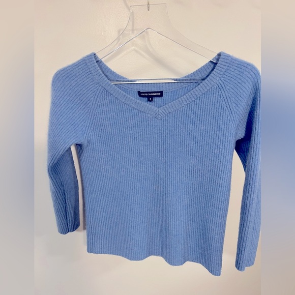 State Cashmere 100% Cashmere baby blue ribbed sweater sz Small - Picture 2 of 6